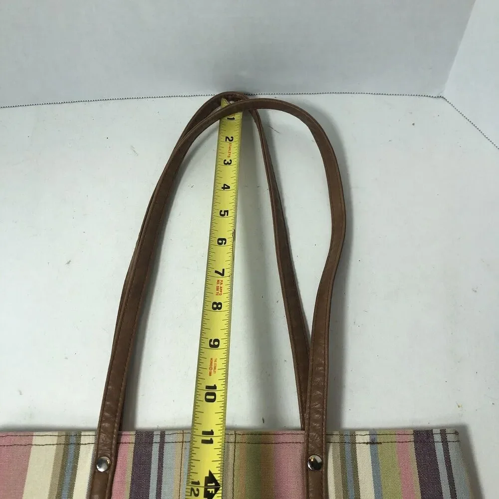Longaberger Homestead Striped Purse Handbag Tote Bag Pastel Rainbow 12x9x3.5